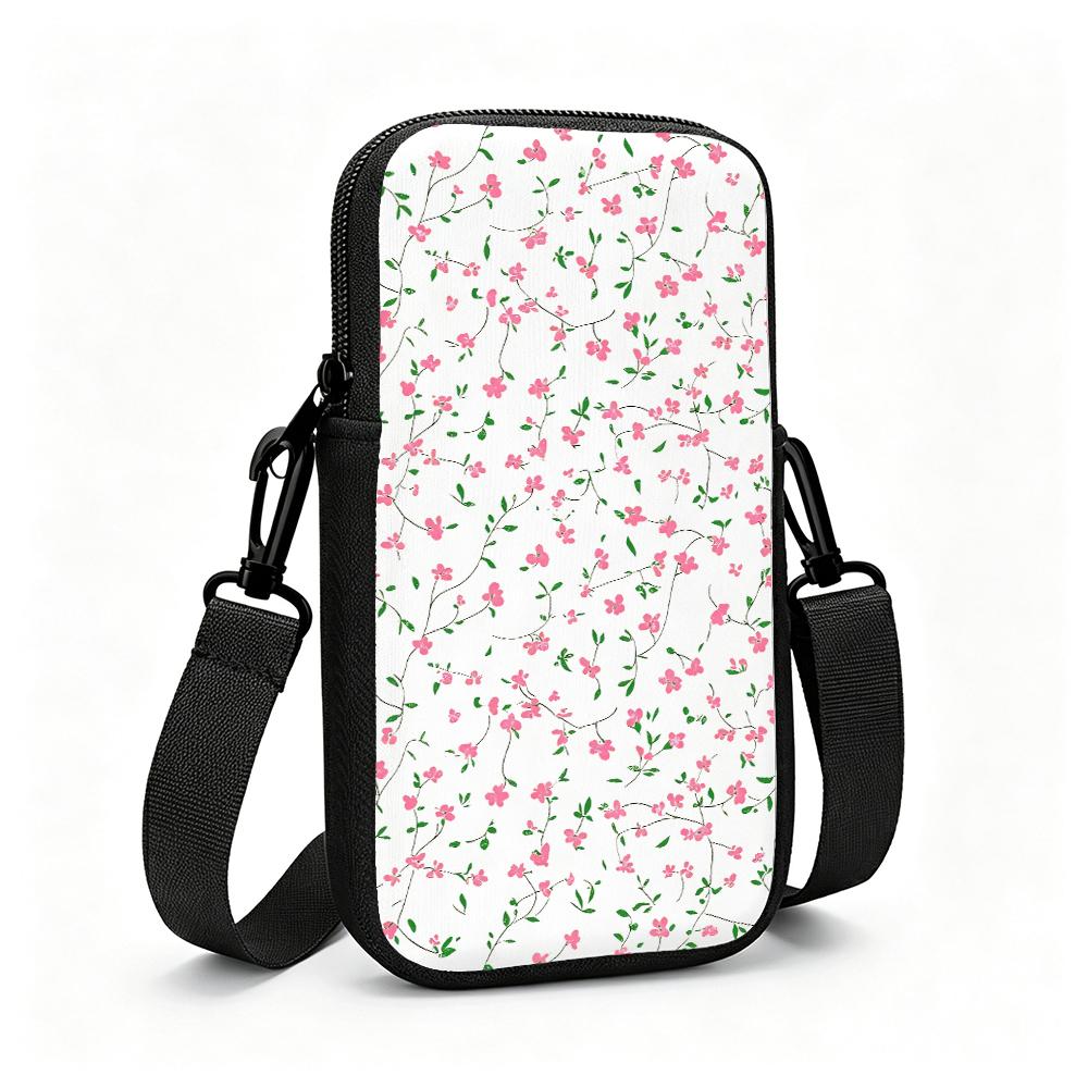 Vintage Pink Floral Botanical Pattern Crossbody Phone Bag, Lightweight Cell Phone Purse with Shoulder Strap, Aesthetic Christmas Gift Women Party Acce