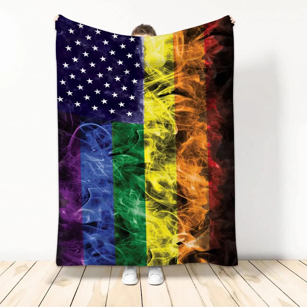 Throw Blankets LGBT Gay Pride Lesbian Rainbow Flannel Blanket for Couch Sofa Blankets Large Bedding Gifts for Christmas New Year