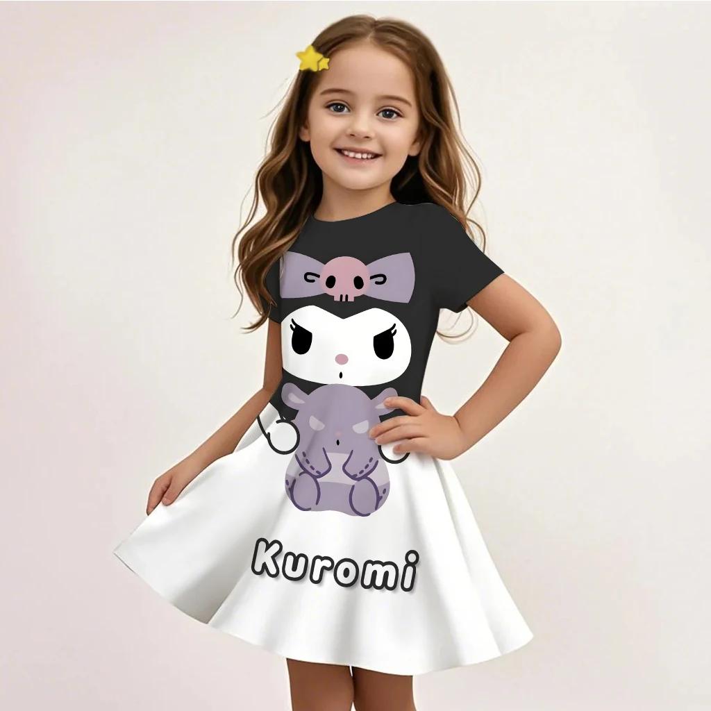 Платье Sanrio Kuromi с 3D-патчем в виде черепа для девочек. Новое летнее, игривое, повседневное, стильное. Хит продаж. Детская модная домашняя одежда.