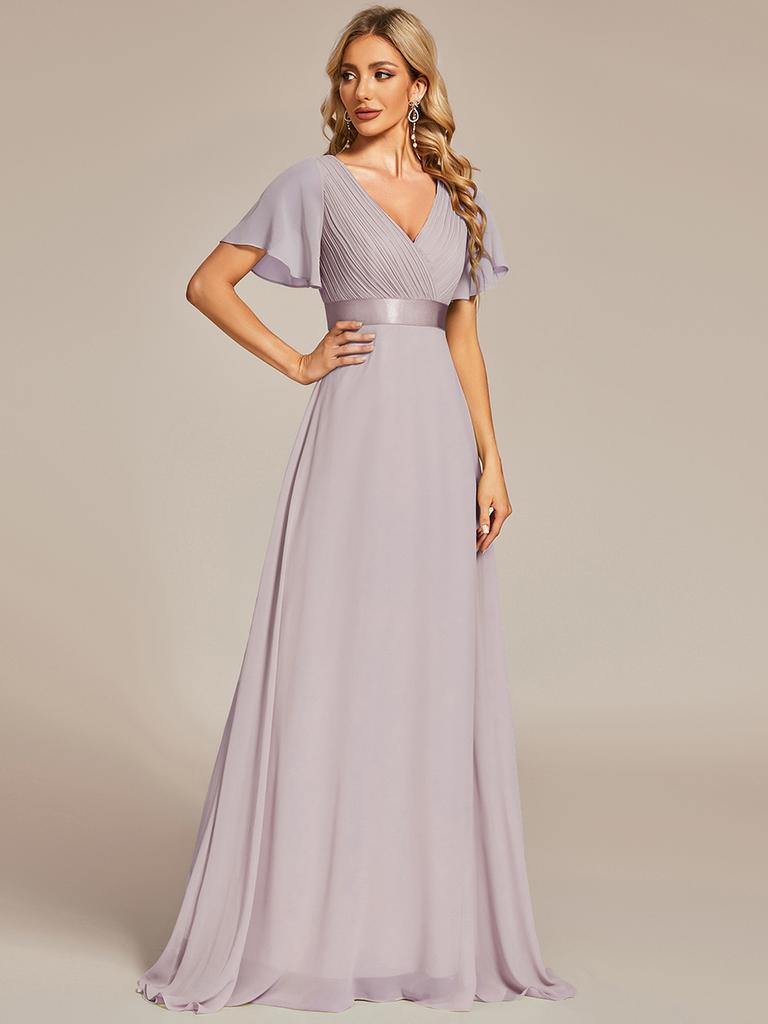 Ever-Pretty Women's Double V-Neck Empire Waist Floor Length Chiffon Evening Dresses with Short Flutter Sleeves