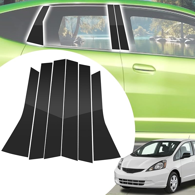6pcs Glossy Black Exterior Door Window Pillar Posts Molding Cover Panel Trim Stickers Side Door Window Cover Trim Kits for Honda Civic 11th Gen