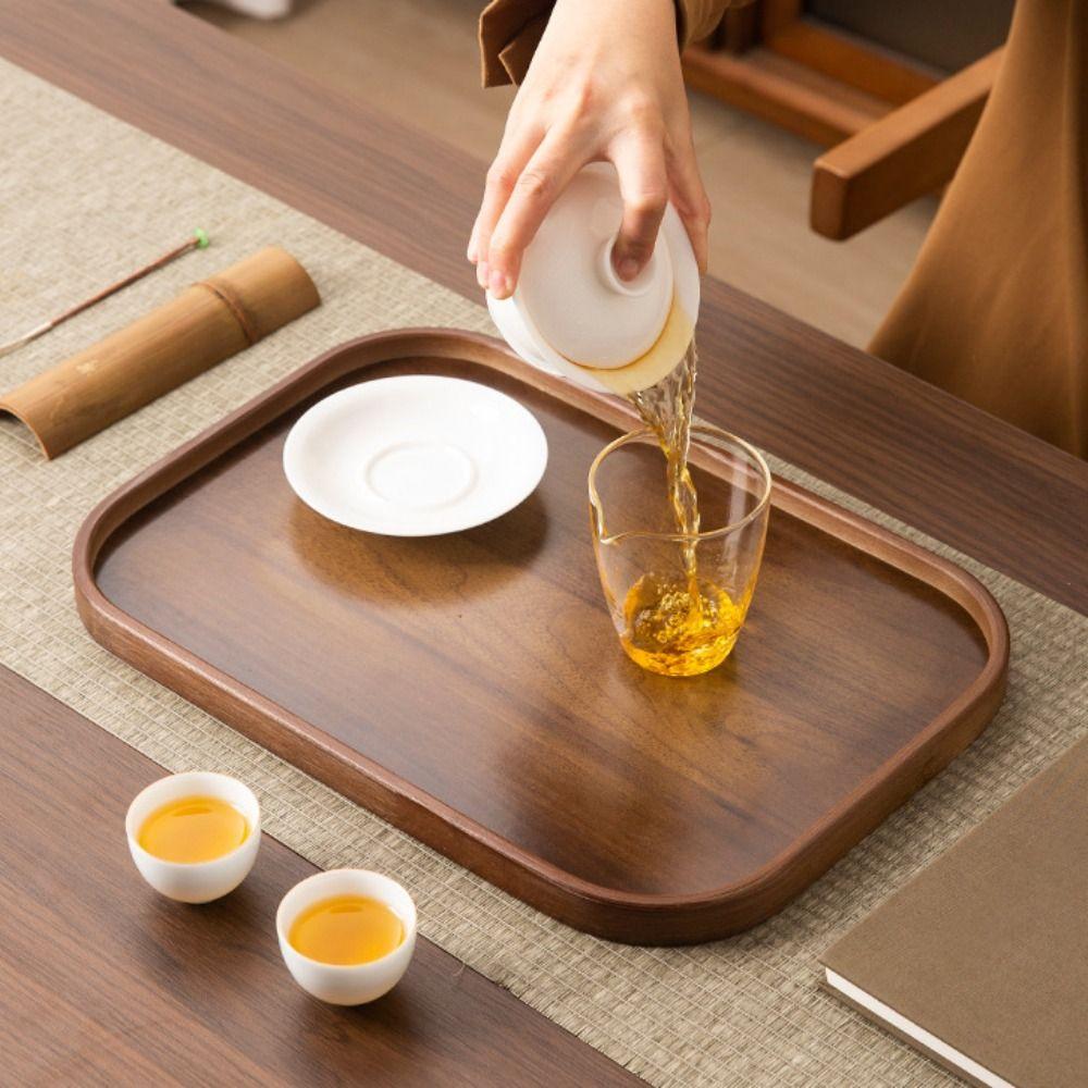 Walnut Wood Color Wood Tray Retro Style Fruit Plate Smooth Edge Tea Tray Kitchen