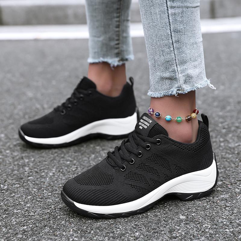Модная женская повседневная обувь из дышащей сетчатой ткани для ходьбы, спортивная обувь на плоской подошве со шнуровкой, женская обувь Tenis Feminino черного цвета для пешего туризма и бега