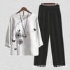 Europe beautiful women casual suit popular fashion summer new five-quarter sleeve printed top pants two-piece set