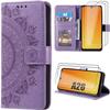 Case for Samsung Galaxy A26 5G - BOOLING - Purple Synthetic Leather Mandala Engraving - 2 Tempered Glasses
