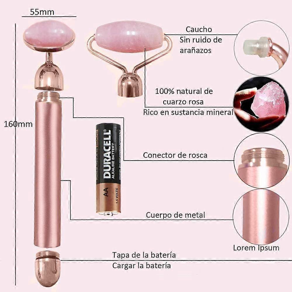 Electric Jade Roller Face Massager,3-in-1,100% Natural Rose Quartz Facial Roller Kit