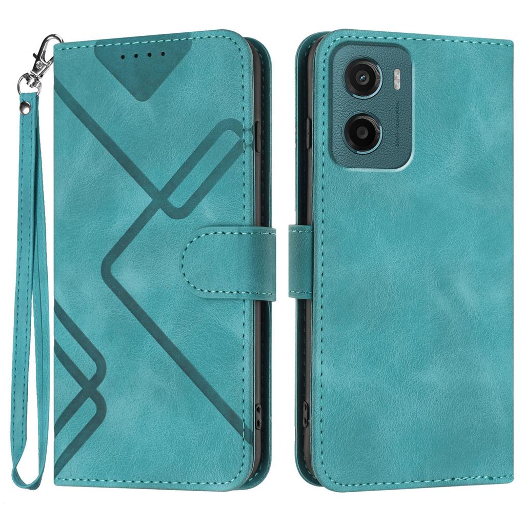 For Motorola Moto E15 4G/Motorola Moto G05 4G Wallet Case Line Imprinted PU Leather Phone Cover with Strap