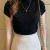 Women Summer Thin Knitted Sweater Top Half Turtleneck Short Sleeve Bottoming Shirt Knit Inside Tight Sweater Vest Tops
