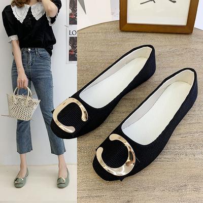 Вязаные дышащие туфли на плоской подошве с квадратным носком, большого размера, с квадратной пряжкой, с мелким горлом, с ароматом, женские туфли