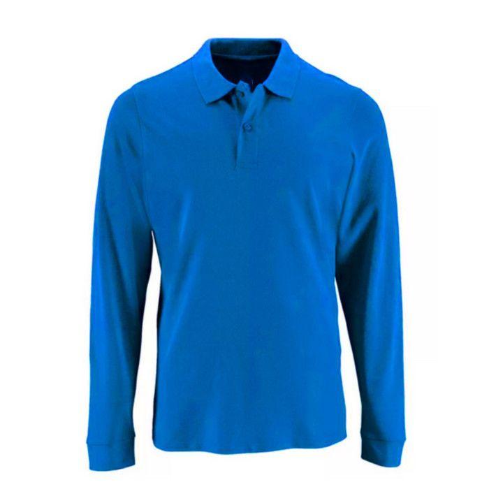 Polo Homme - Lot de 3 - Bleu Marine, Blanc, Bleu Royal - Manches Longues - 100% Coton - Col Polo