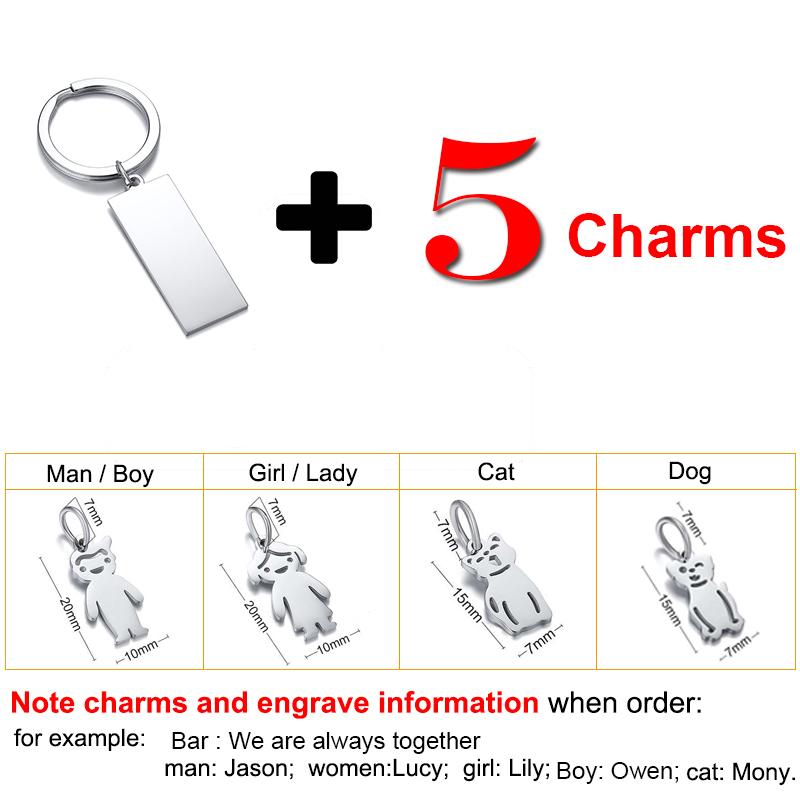 Vnox Family Love Key Chains Free Personalize Engrave Dad Mom Family Kids Pets Names Custom Stainless Steel DIY Gifts