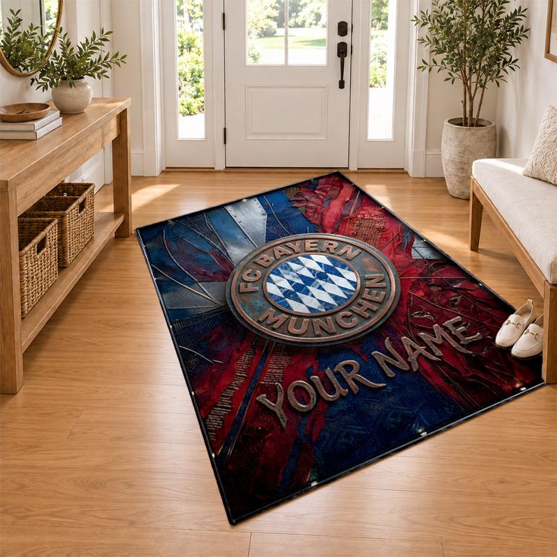 FC Bayern Munchen Custom Name Personalized Rug Non‑Slip Doormat Floor Carpet Housewarming Birthday Gift for Family Friends