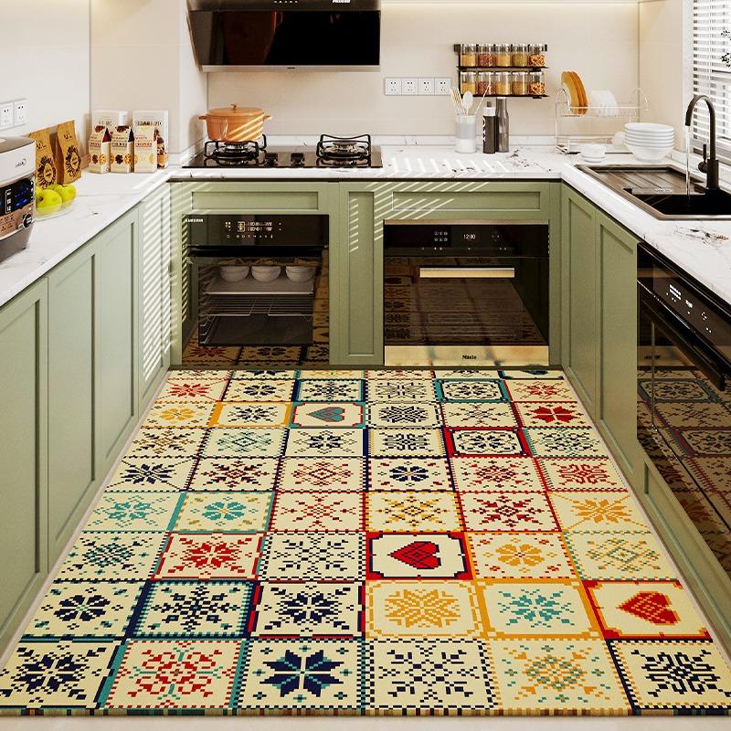 Кухонный коврик ПВХ Водонепроницаемый Зеленый Кожаный Ковер Нескользящий Маслостойкий Специальные Коврики Ковер для Большой Площади Легко Чистить Альфомбра