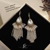 Palace-style heavy-duty long tassel earrings, original handmade hooks, exaggerated vintage zircon earrings, high-end earrings