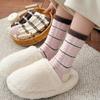Зимние теплые носки, женские полосатые цветные теплые флисовые утолщенные плюшевые полосатые носки до середины икры, домашние махровые носки для сна