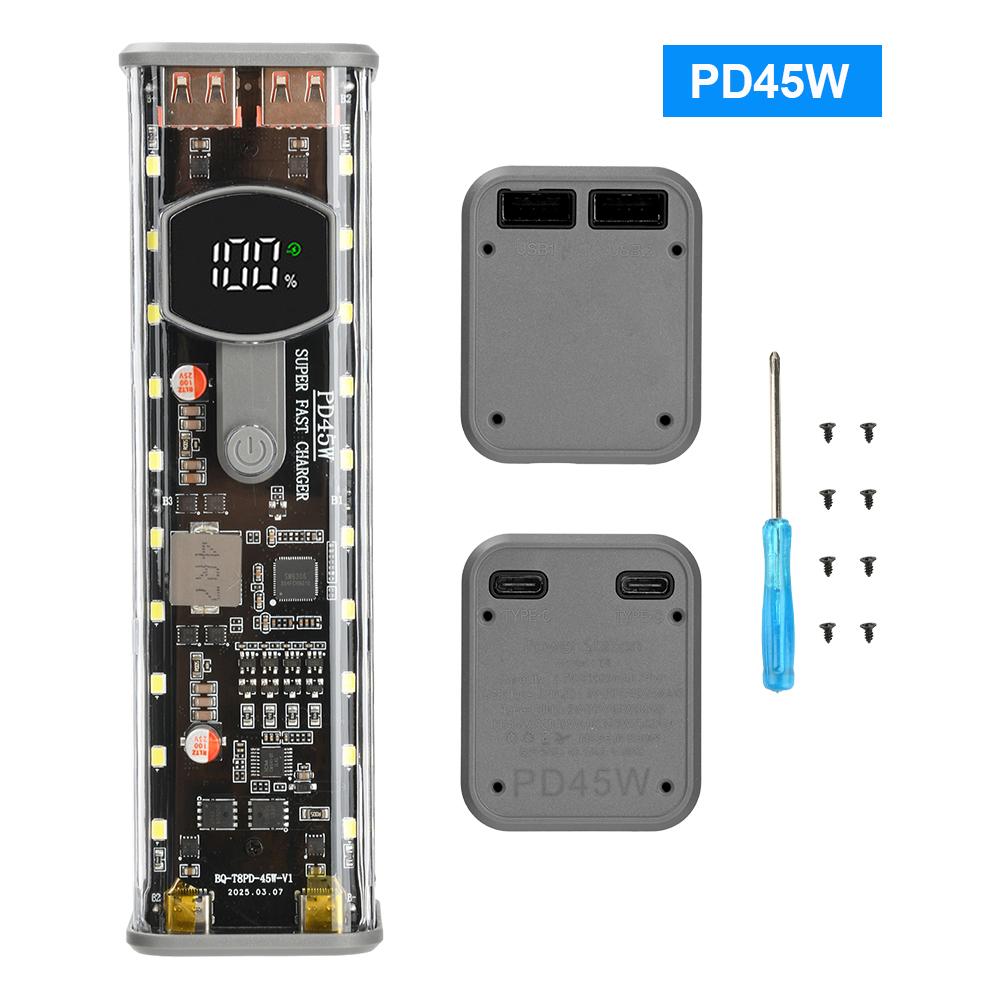 PD65W PD45W Ящик для хранения аккумуляторов 8 ячеек 18650 Корпус DIY Power Bank Набор Держатель аккумулятора USB Type C Быстрая зарядка Корпус