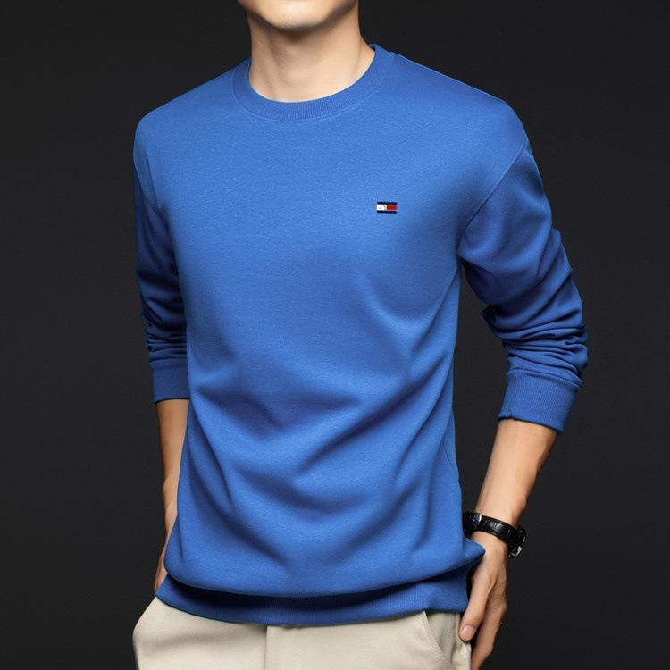 TOMMY Оригинальный мужской повседневный пуловер с круглым вырезом и длинным рукавом из хлопка