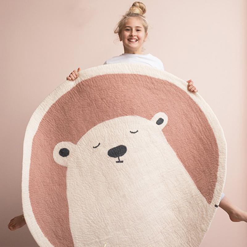 Nordic Round Cartoon Carpet Home Bedroom Bedside Children Room Cute Letters Simple Thicked Plush Covers Sofa Coffee Table Covers