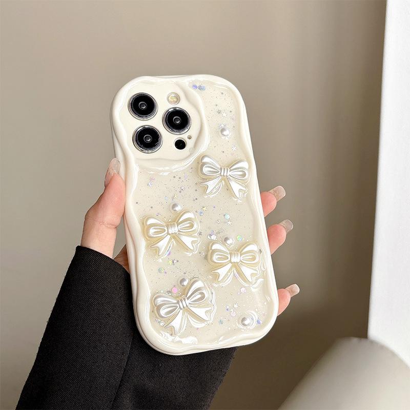 Чехол для мобильного телефона IPhone 17 со звездой и пайетками, бантом, для IPhone 15 Promax, всесторонний противоударный, кремовый, в стиле ветра, мягкий