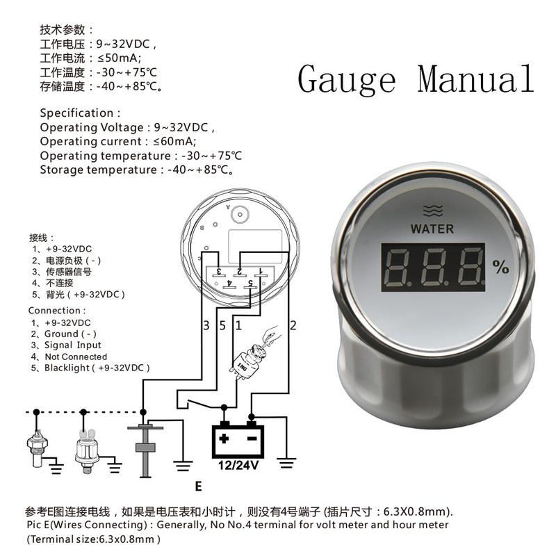 ZMFJH Digital 2"52MM Water Level Gauge for Universal Car Red Backlight Water Tank Meter Indicator 0-190ohm,240-33ohm Marine Boat