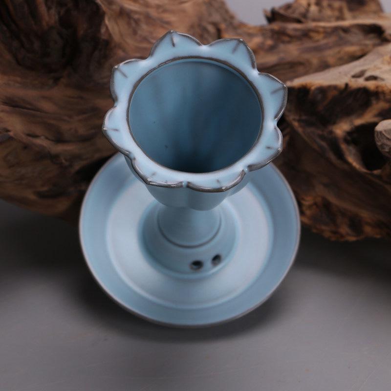 Song Dynasty Ru Kiln Blue Glaze Lotus Pod Incense Burner - Antique Style Collectible Porcelain Display.