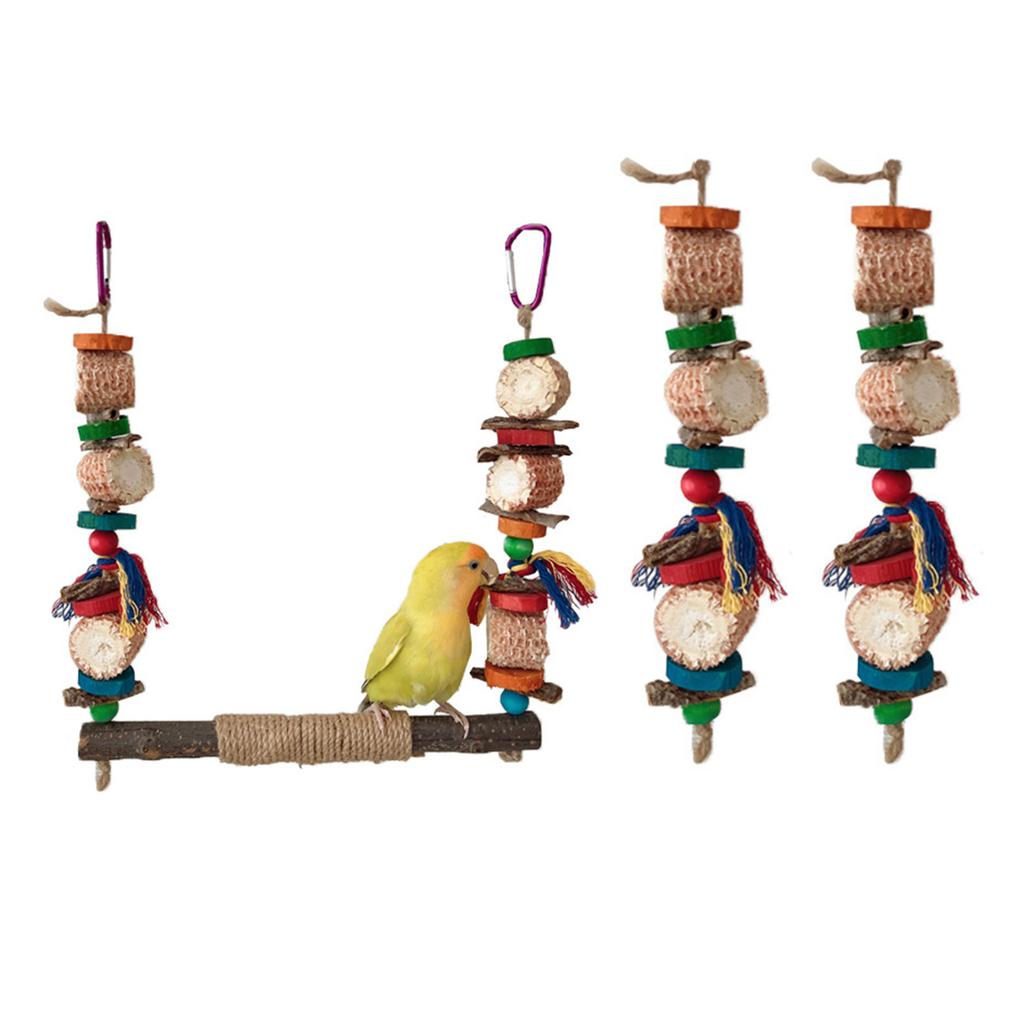 Bird Swing Parrots Cage Toy Swing Set Wooden Corncob Training for Small Size Birds Parrots Playstand Set