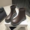Модные новые горячие продажи женских туфель на молнии женские сапоги осенние с круглым носком однотонные короткие бочонки на платформе водонепроницаемые модные голые сапоги