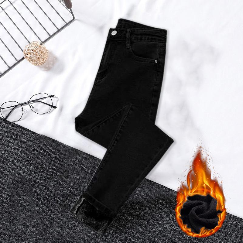 Зима-осень-зима плюс бархатные утепленные эластичные брюки с высокой талией больших размеров женские брюки-карандаш джинсы джинсовые укороченные брюки