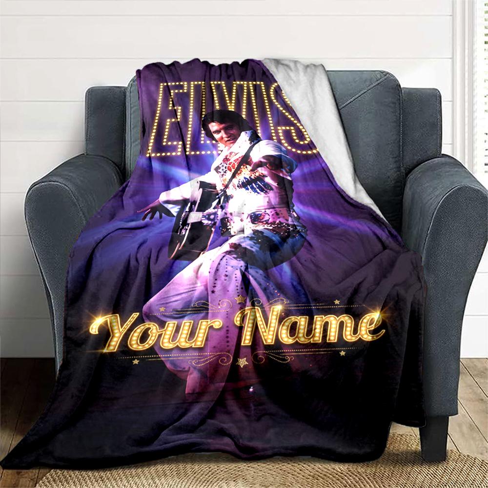 Elvis Presley Customize Text Blanket Cozy Personalized Blanket Comfortable Perfect for Bed Living Room Office Picnics All-Season Use