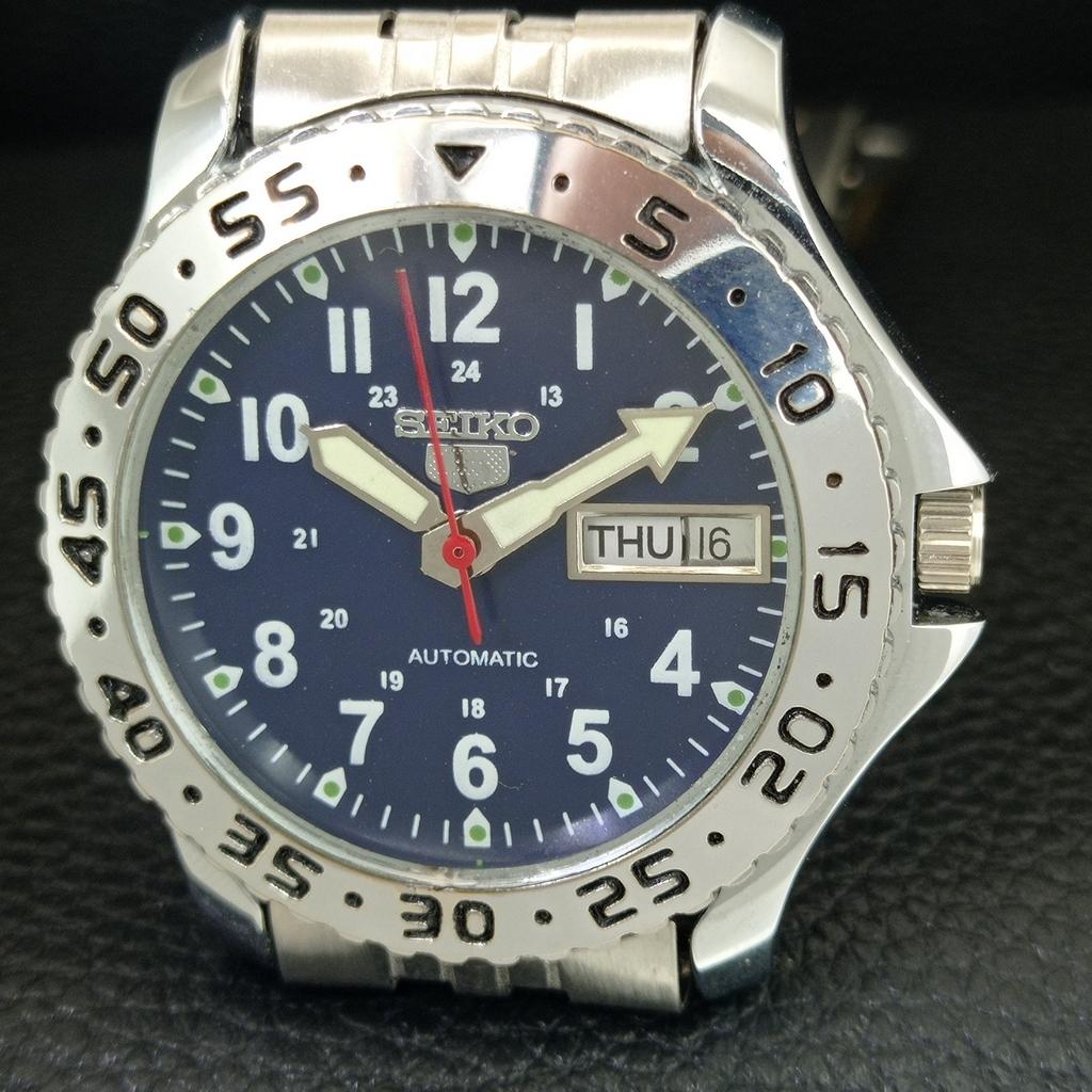 ВИНТАЖНЫЕ ОТРЕМОНТИРОВАННЫЕ МУЖСКИЕ АВТОМАТИЧЕСКИЕ ЧАСЫ SEIKO 5 ЯПОНИЯ СИНЕГО ЦВЕТА ДИСКА a442113-4