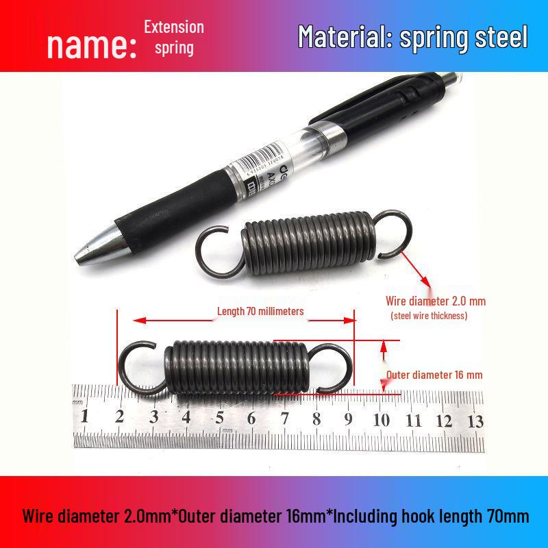 Желтая пружина растяжения из пружинной стали с крюком для удлинителя электрического вилочного погрузчика, наружный диаметр 12-22 мм, проволока 2,0 мм, высокая сила растяжения