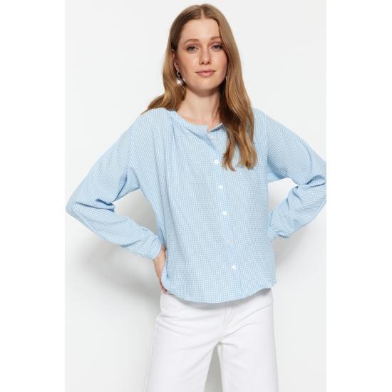 Blouses & Shirts Judge Collar Gingham Balloon Sleeve Shirt