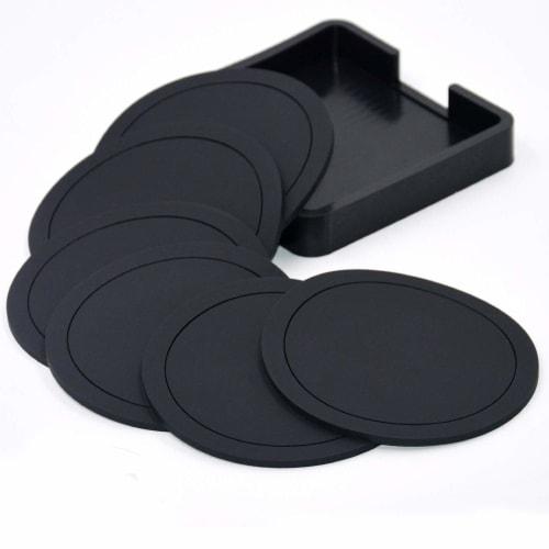 Tossow Silicone Coasters, Heat-Resistant, Non-Slip, for Tea, Tea, and Tea Pads, Set of 6 (Black)