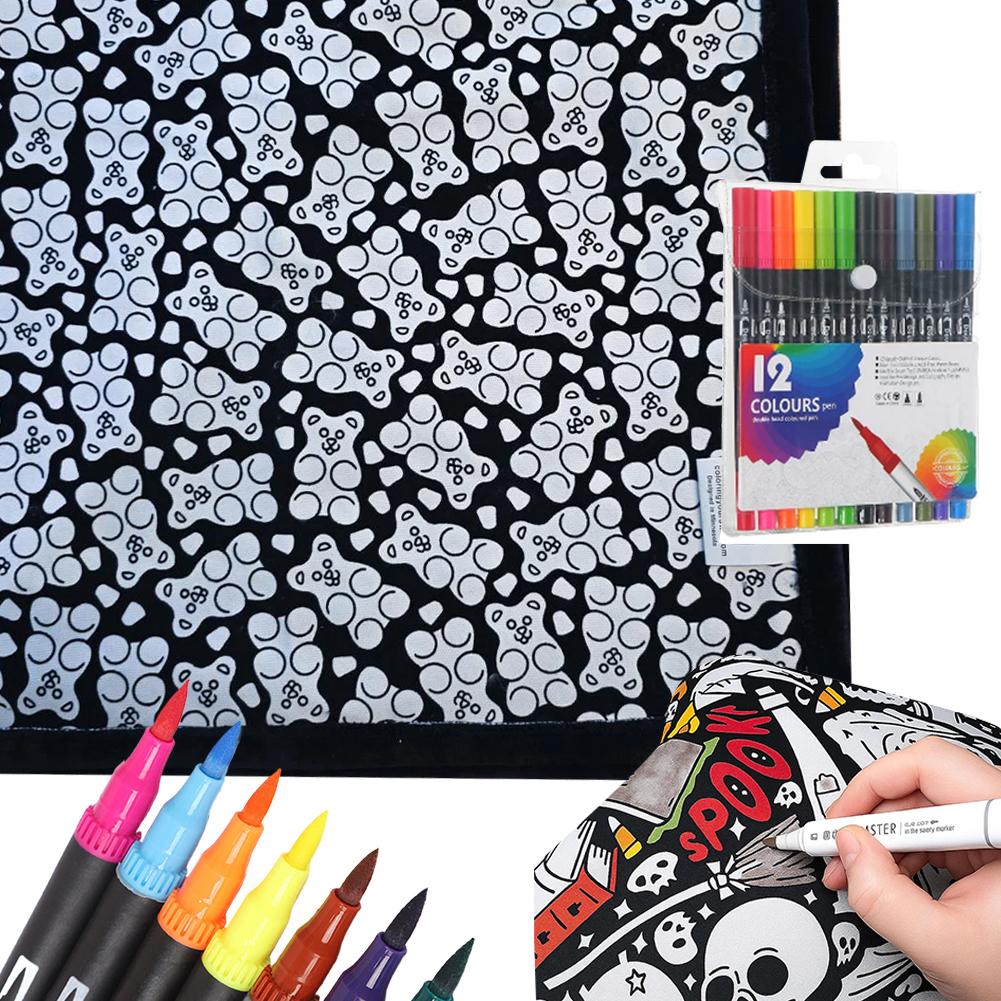 Раскрашиваемое DIY washable одеяло с 12 цветными маркерами, творческое искусство, индивидуально окрашенная ткань с цветами, одеяла для взрослых, для релаксации