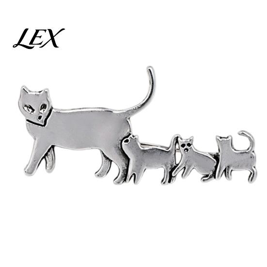 Golden Tone Cat Pin Family Brooch Pin, Silver Plated Alloy Kitten Lapel Daily Wear Animal Shape Badge Jewelry for Clothing Bags Hats