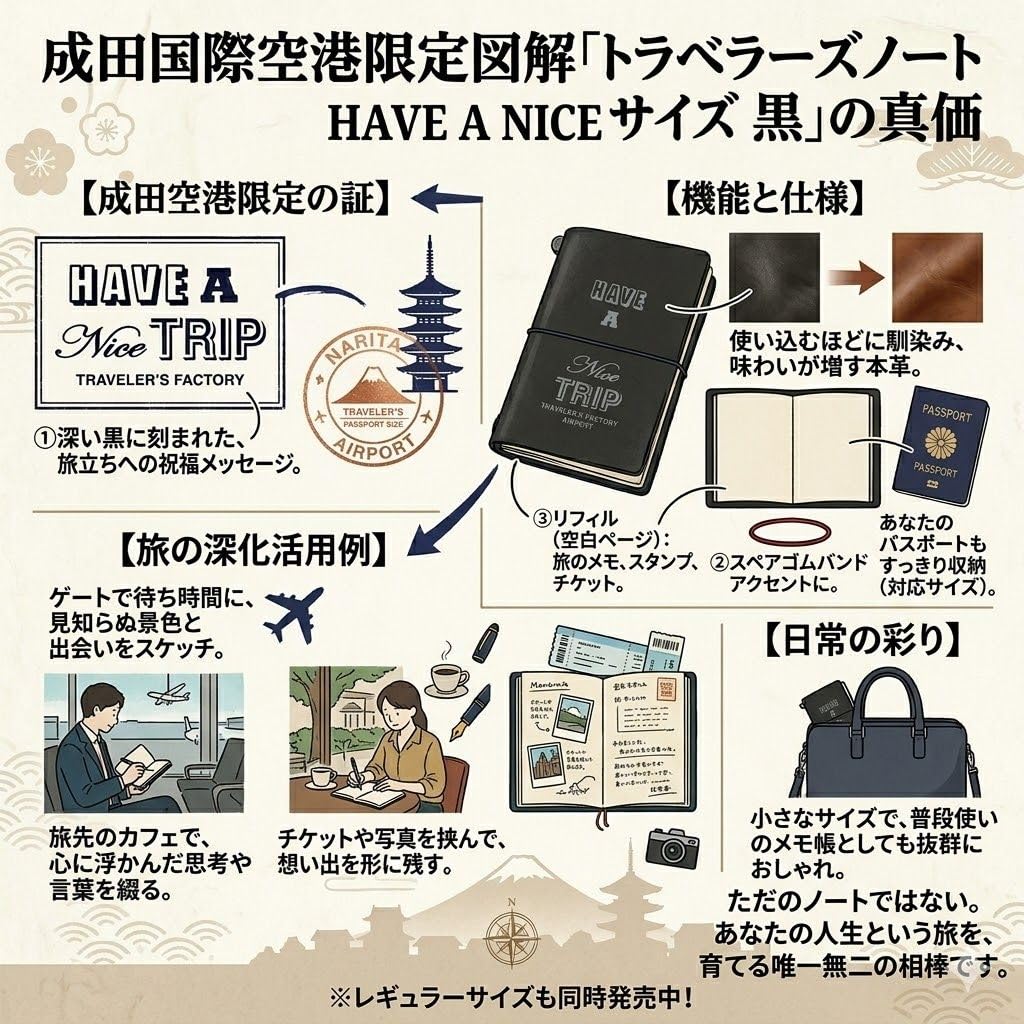 TRAVELER'S FACTORY Аэропорт Нарита Ограниченная серия Записная книжка путешественника Размер паспорта Черный