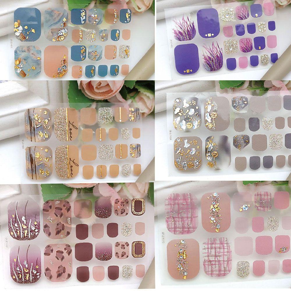 Водонепроницаемые накладные ногти с полосками, свежий стиль, маникюрные наклейки, наклейки для ногтей на ногах, украшения для ног