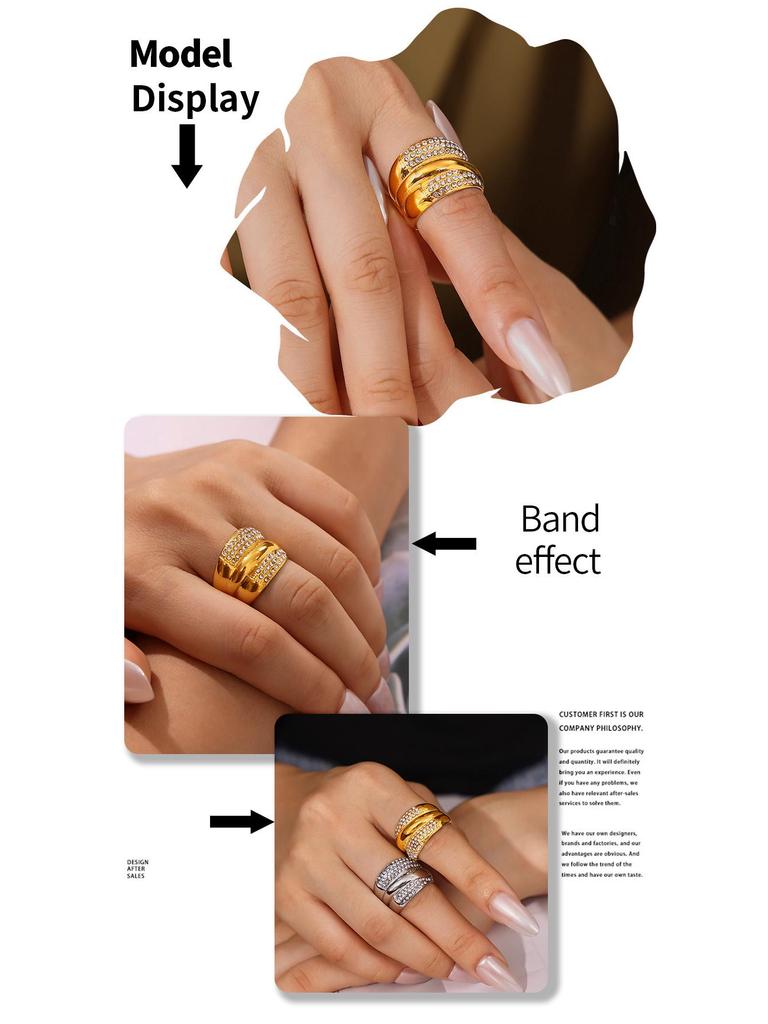 Европейско-американское геометрическое многослойное кольцо с бриллиантами, хип-хоп мода, дизайн из нержавеющей стали с покрытием из 18-каратного золота
