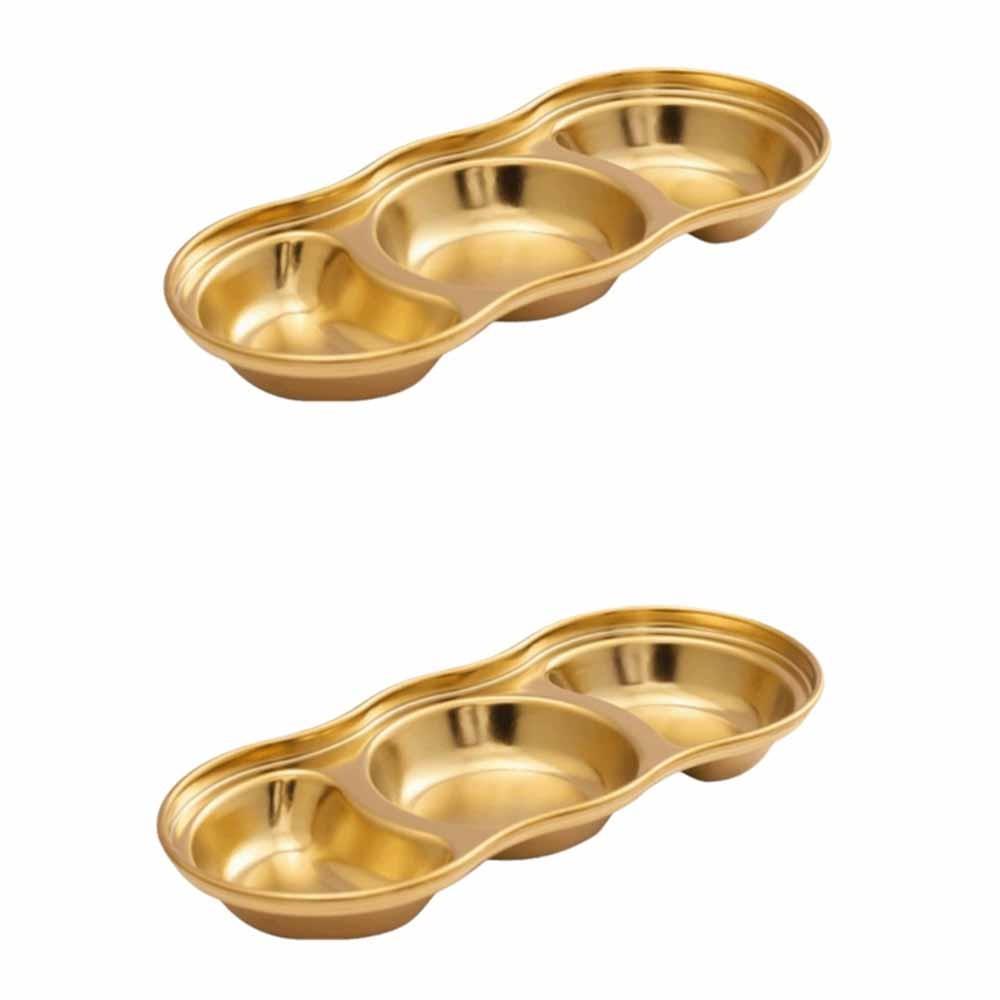 2Pcs Stainless Steel Seasoning Dish 2/3/4 Grid Thickened Divided Dip Bowls Easy Clean Stackable Vinegar Soy Spice Condiment Tray