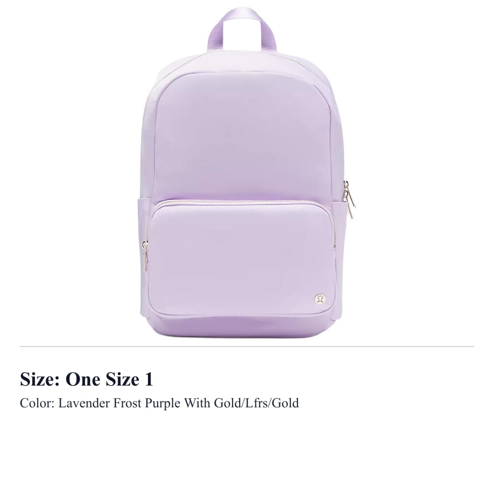 Lululemon Everywhere Nylon Backpack Women's Lavender & Gold LU9CGLS-070359