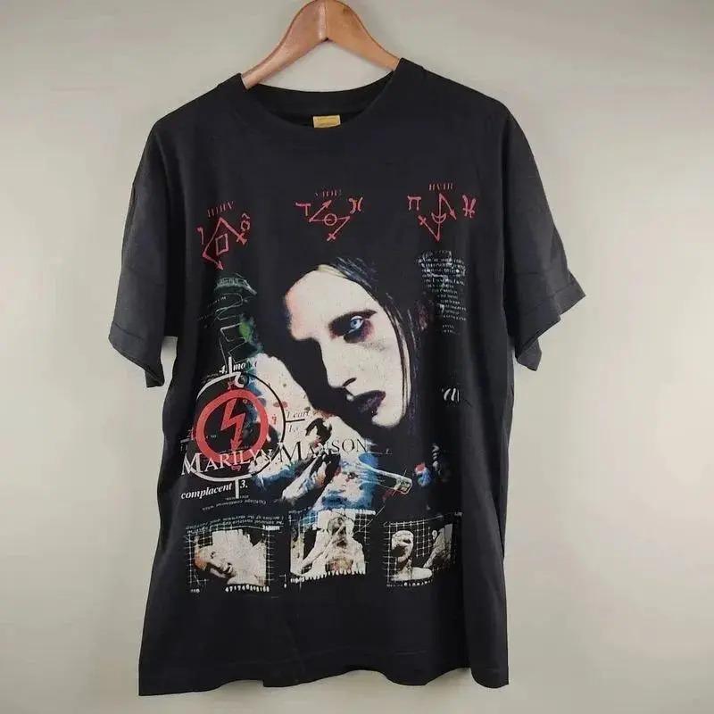 Готические винтажные топы 1996 Marilyn Manson Antichrist Superstar Хлопок Повседневная футболка Черный Ретро-принт Уличная одежда Унисекс Подарок для фанатов