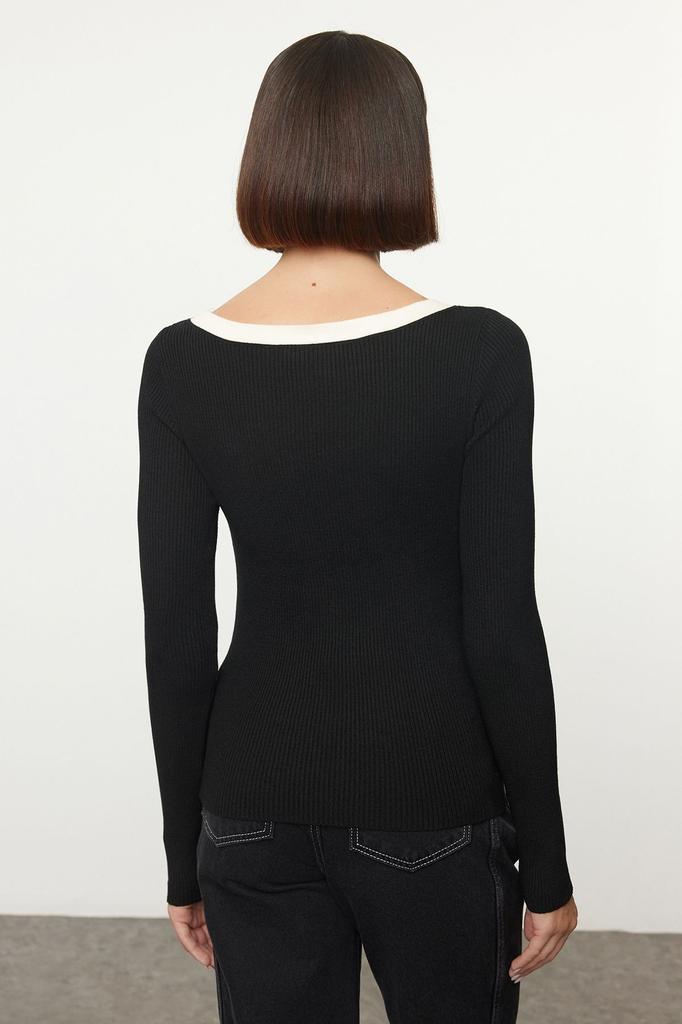 Женский модный стильный свитер с норковым воротником и детальным трикотажным свитером