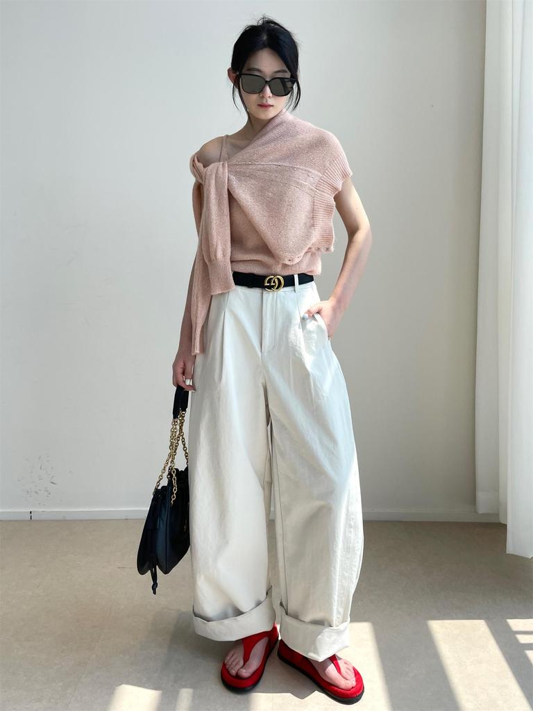 Nan Yu Лидер продаж Корейские брюки-баллоны с высокой талией и широкими штанинами - Минималистичные, повседневные брюки свободного кроя