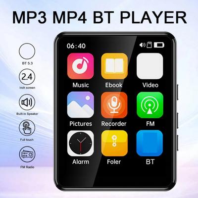 MP3-плеер с поддержкой Bluetooth, 2,4-дюймовый полностью сенсорный портативный MP3-плеер с динамиком, запись голоса, радио