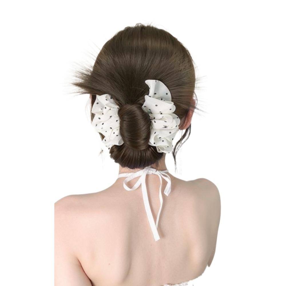 Polka Dot Messy Bun Head Wig Claw Clip False Hair Pieces Chicken Feather Ball Head  Women