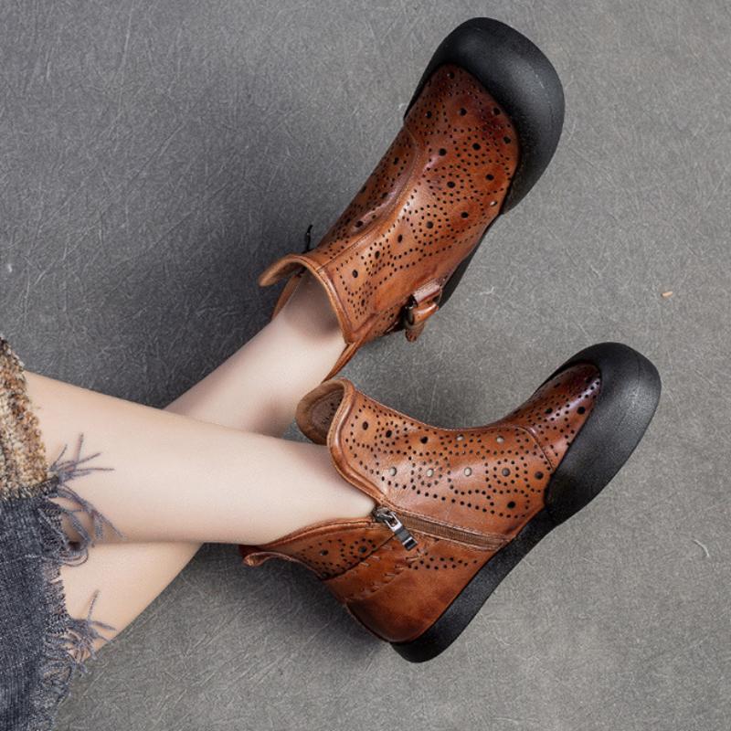 Johnature Дышащие ботинки в стиле ретро, ​​сандалии на плоской подошве из натуральной кожи, универсальная женская обувь с круглым носком