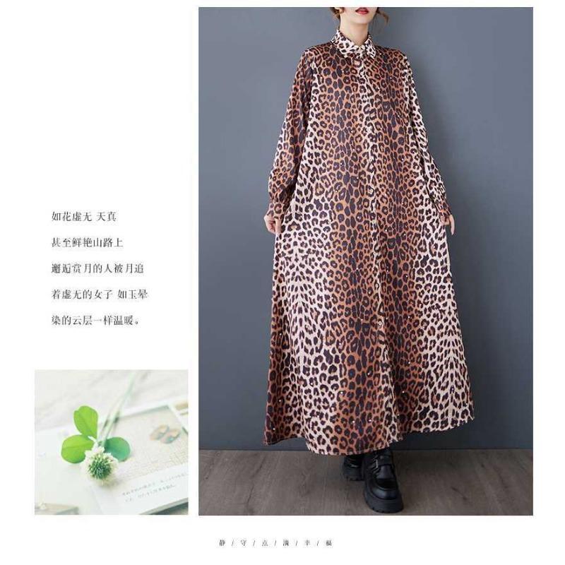 Свободные литературные большие размеры модные леопардовые принты средней длины темпераментные повседневные платья