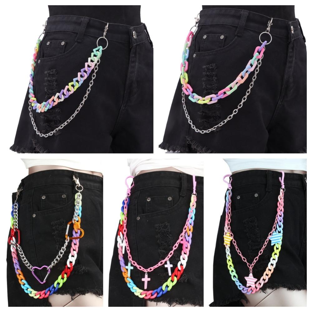 Double Layer Heart Waist Chain Rainbow Cross Pants Chain Resin Star Belt Chain Trousers