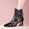 2025 Plus Size Women's Boots Lace Embroidery Ankle Sandal Boots Crystal Bow Tie Back Zip Stylish Retro Summer Footwear
