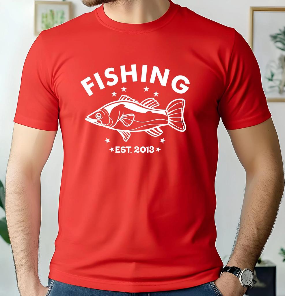 Unisexs Summer LooseFitting Cotton TShirt Personalised Tshirt Fishing Est Any Year Fisher Fish Catcher Birthday Present Top